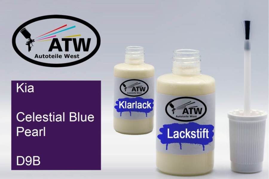 Kia, Celestial Blue Pearl, D9B: 20ml Lackstift + 20ml Klarlack - Set, von ATW Autoteile West.